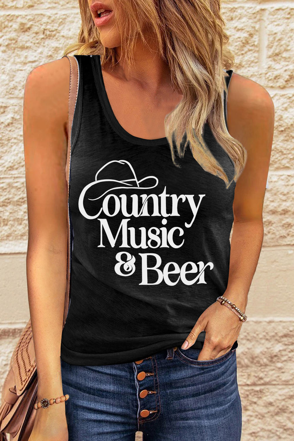 Country Music & Beer Graphic Tank Trendsi