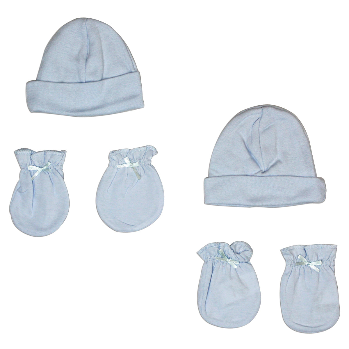 Blue Cap and Mittens 4 Piece Layette Set Caps & Headbands Jassorted Newborn White/Blue