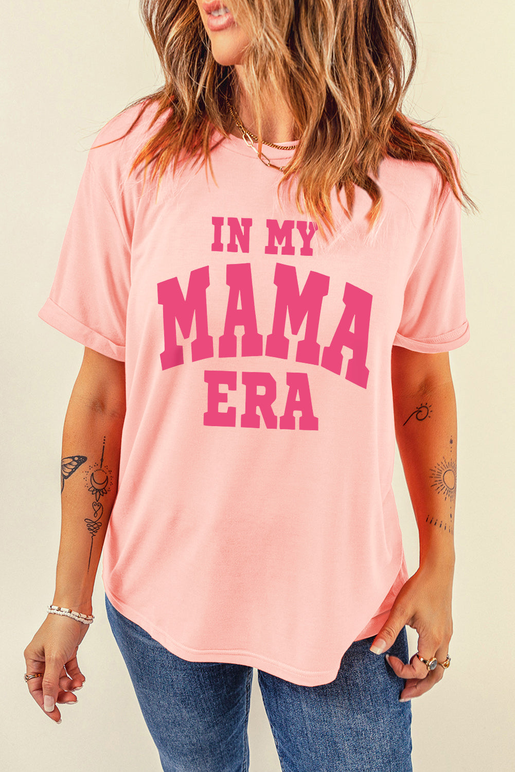 IN MY MAMA ERA Round Neck T-Shirt Trendsi