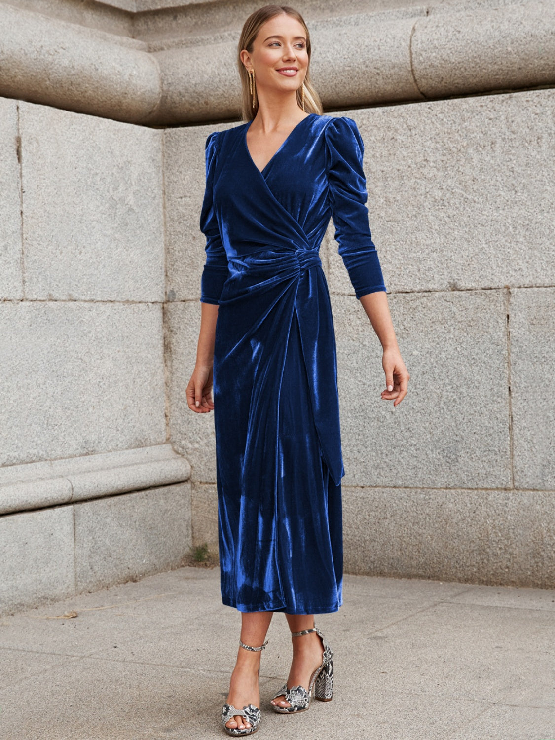 Surplice Puff Sleeve Dress Trendsi