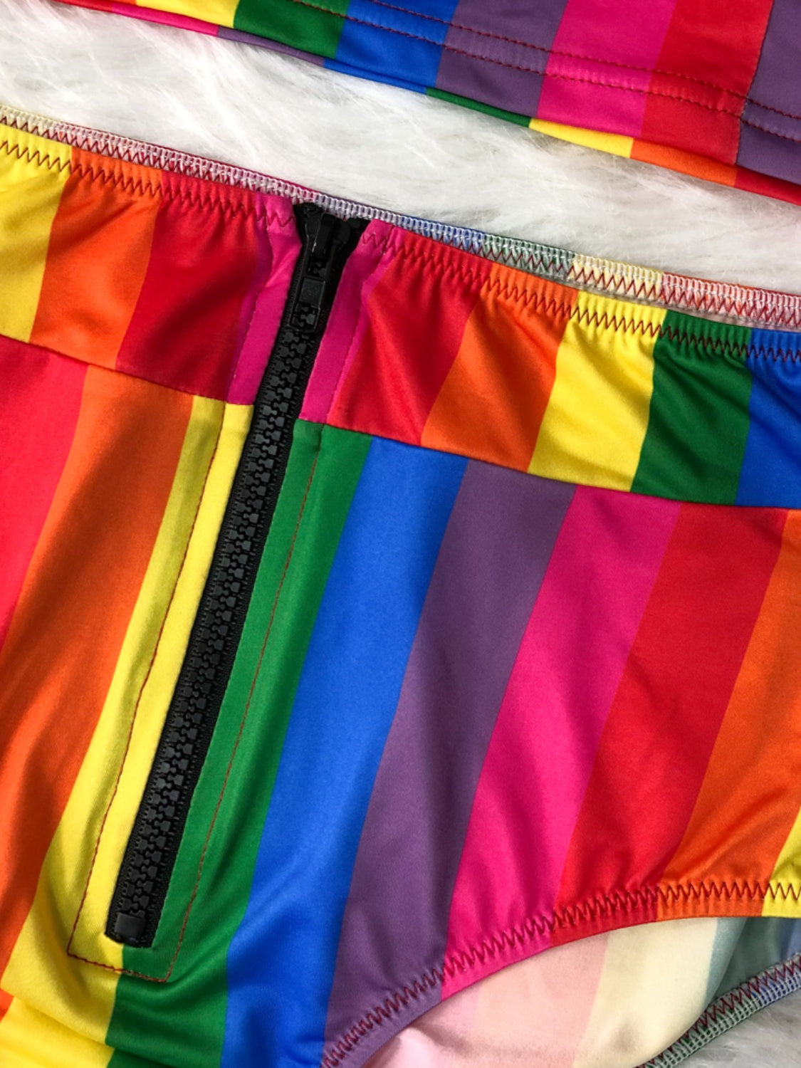 Rainbow Half Zip Top Two Piece Swim Set Trendsi