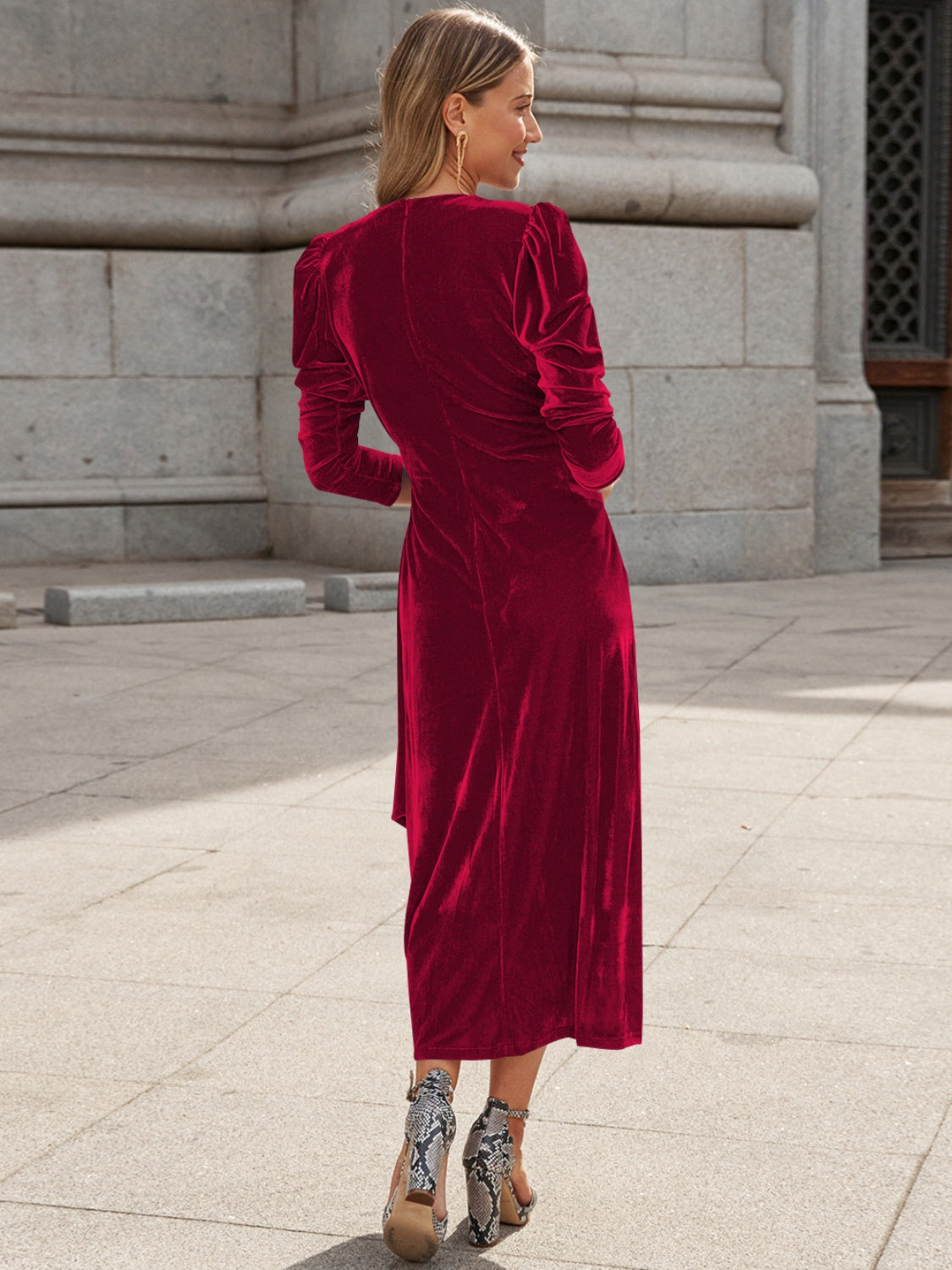 Surplice Puff Sleeve Dress Trendsi