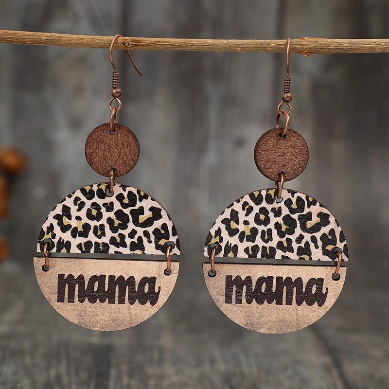 Wooden Leopard Round Shape Earrings Trendsi Tan