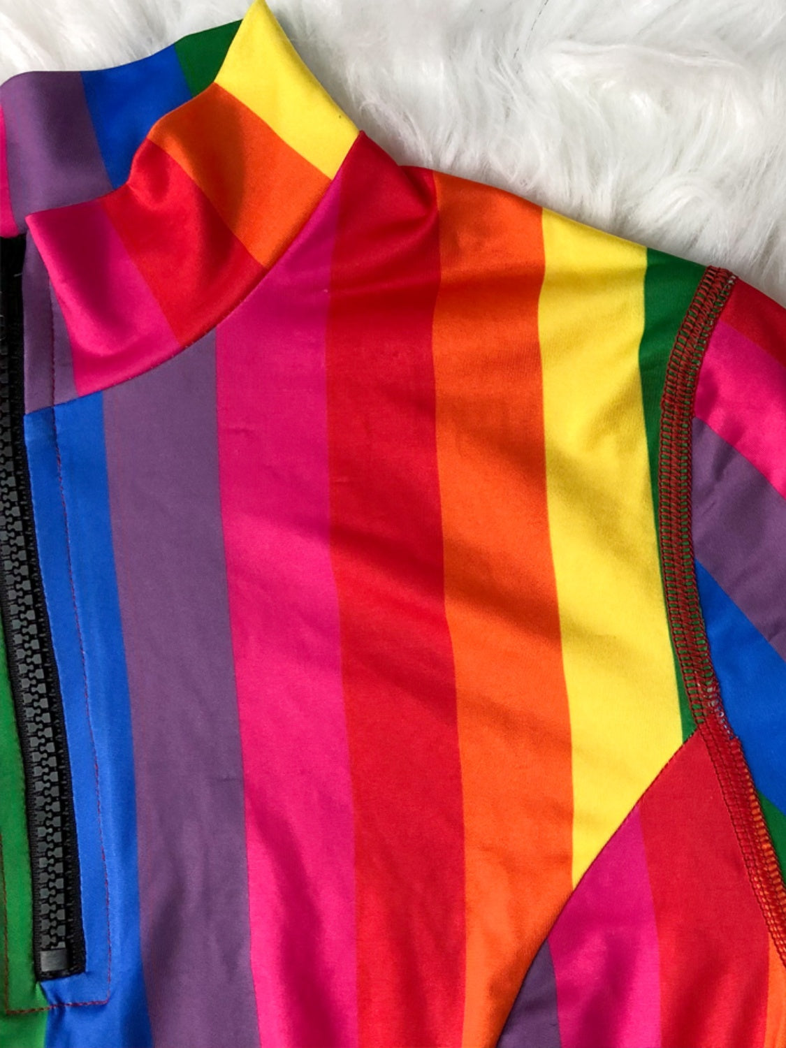 Rainbow Half Zip Top Two Piece Swim Set Trendsi
