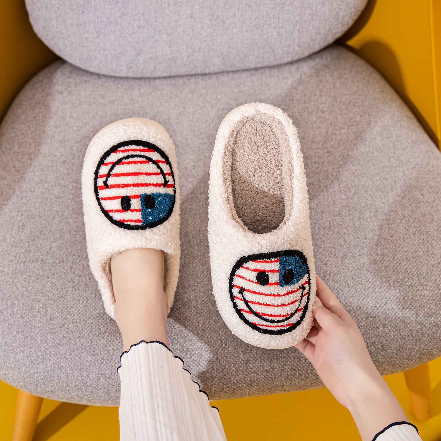 Melody Smiley Face Slippers Trendsi AMERICAN FLAG S