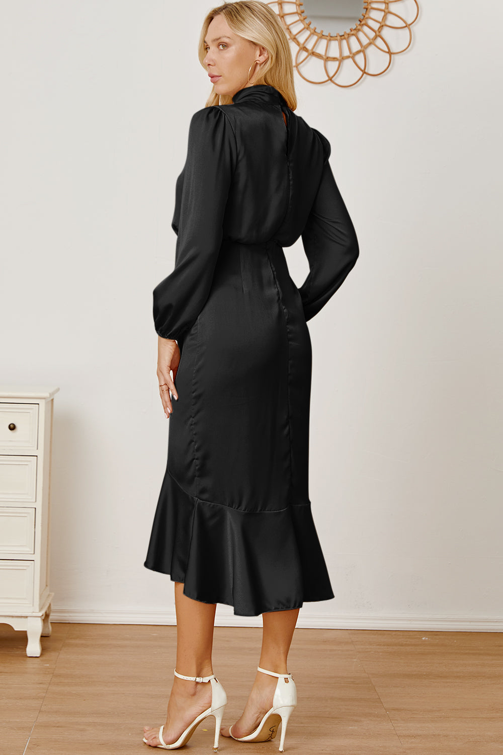 Mock Neck Asymmetrical Dress Trendsi