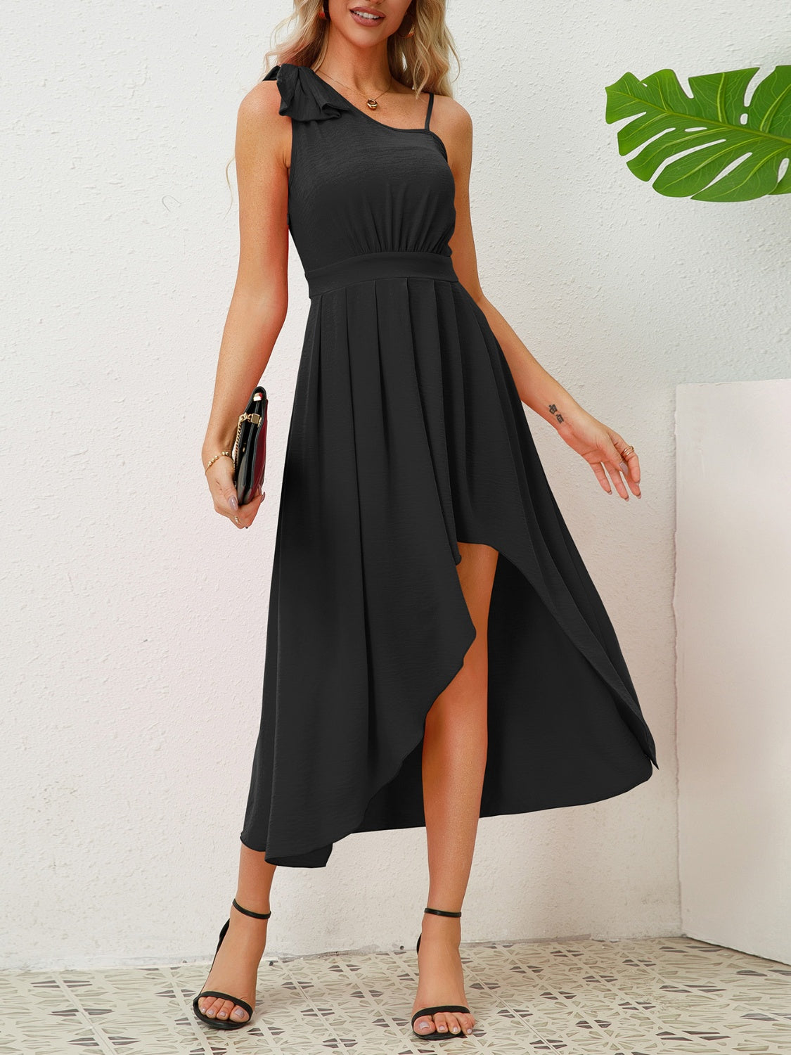 Asymmetrical Neck Sleeveless Dress Trendsi Black S