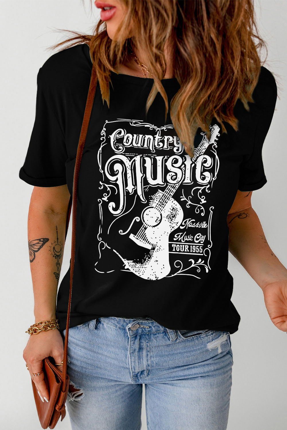 Country Music Graphic Short Sleeve Tee Shirt Trendsi Black S