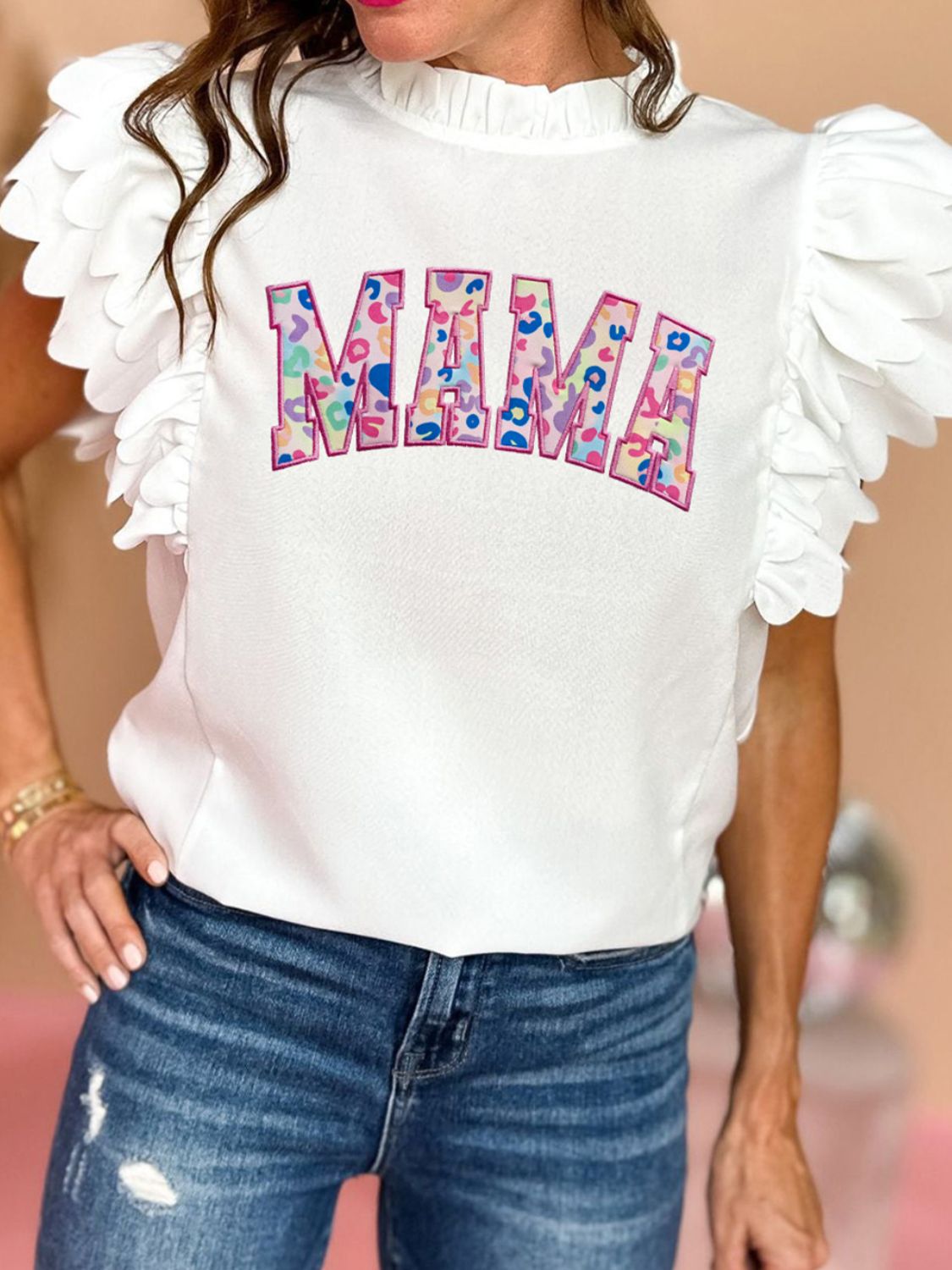 MAMA Mock Neck Cap Sleeve Blouse Trendsi White S (4)