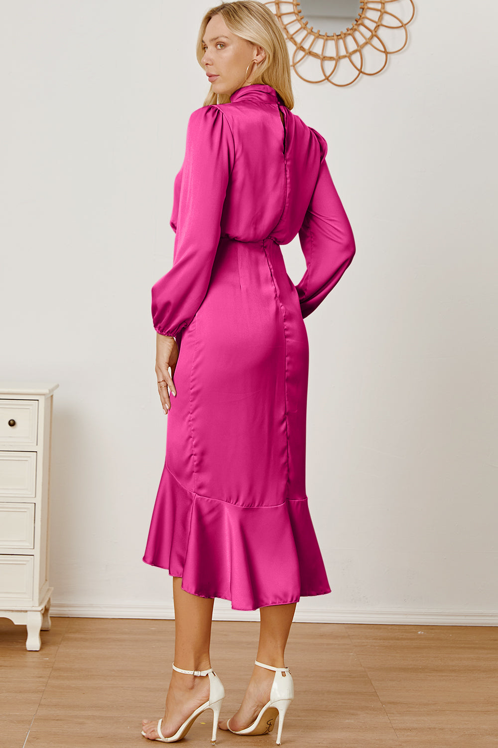 Mock Neck Asymmetrical Dress Trendsi