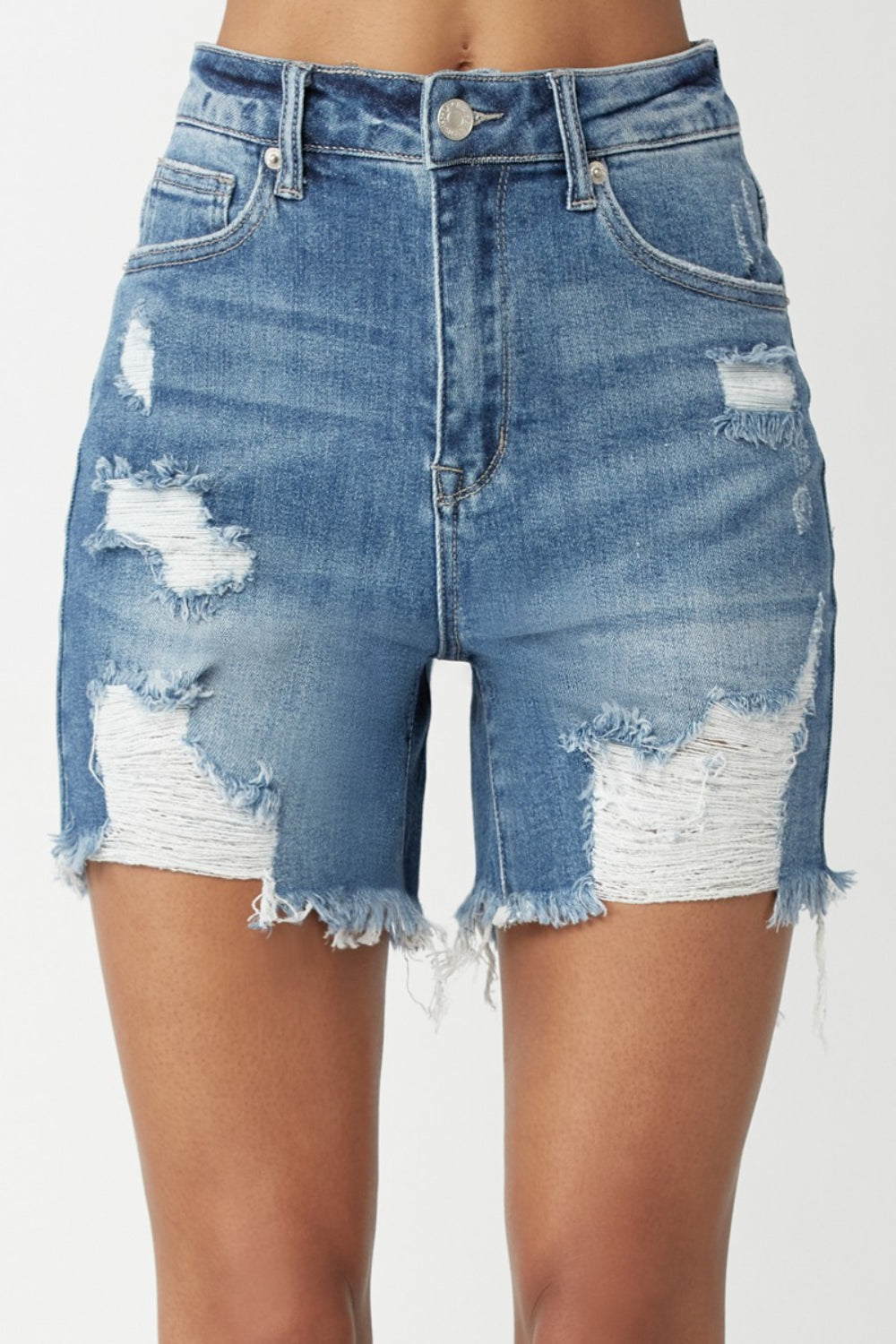 RISEN Distressed Denim Shorts Trendsi Medium S