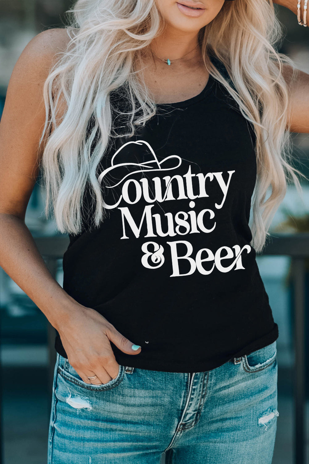 Country Music & Beer Graphic Tank Trendsi