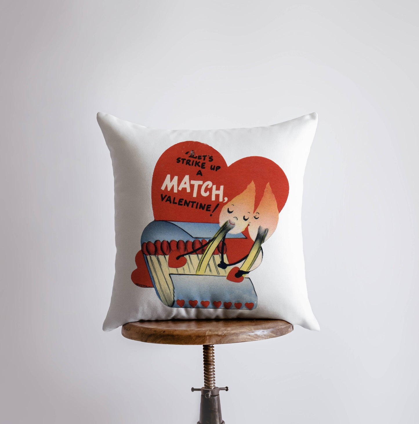 Let's Strike up a Match Vintage Valentines Pillow Cover / Throw Pillow Home Decor Maroon Abderus