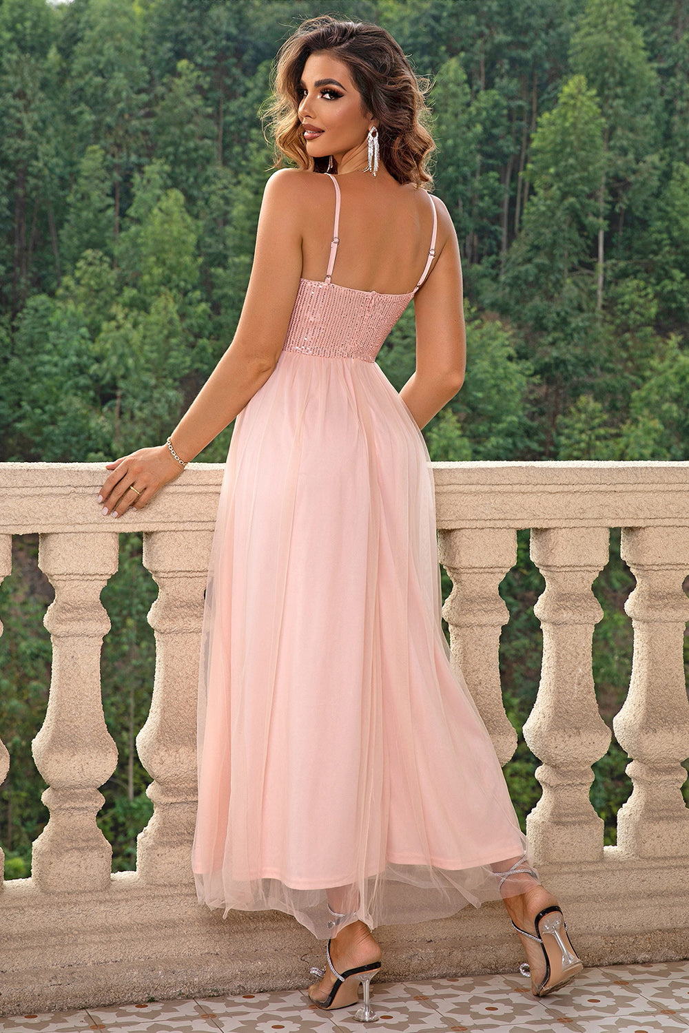 Spaghetti Strap Mesh Dress Trendsi