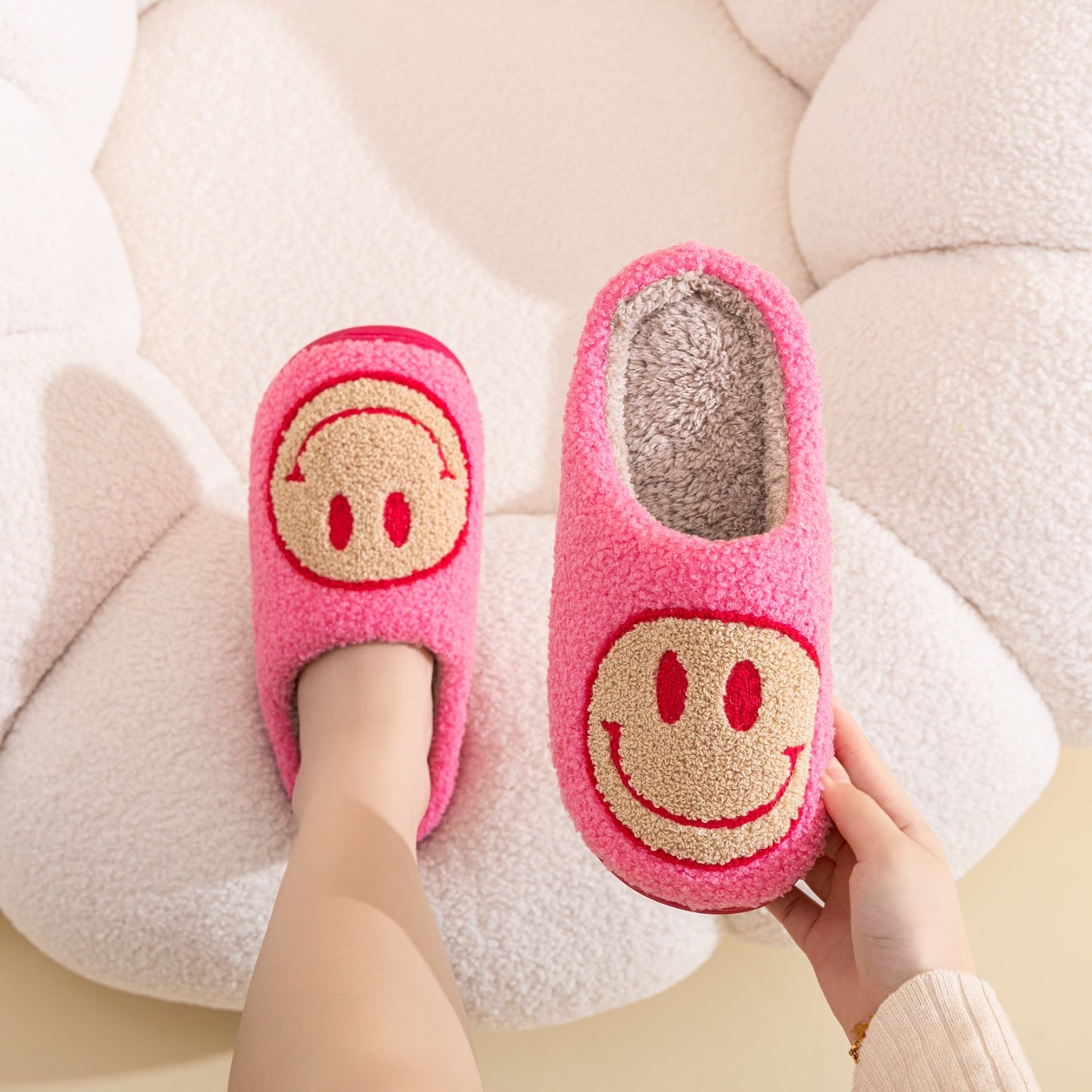 Melody Smiley Face Slippers Trendsi FUSHIA/YELLOW S