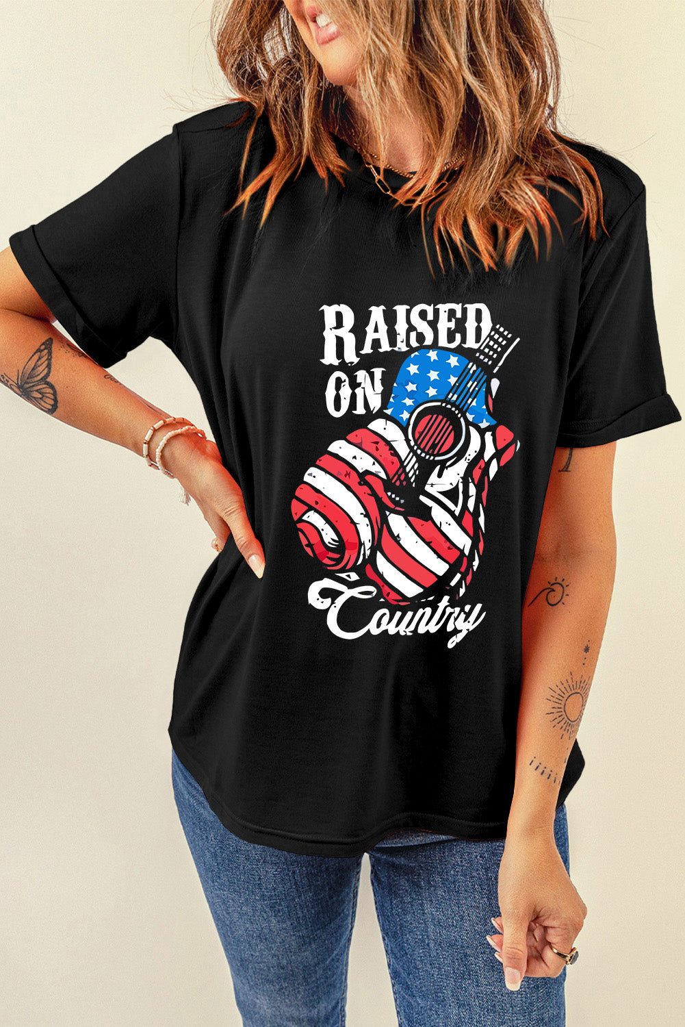 Raised on Country Round Neck T-Shirt Trendsi