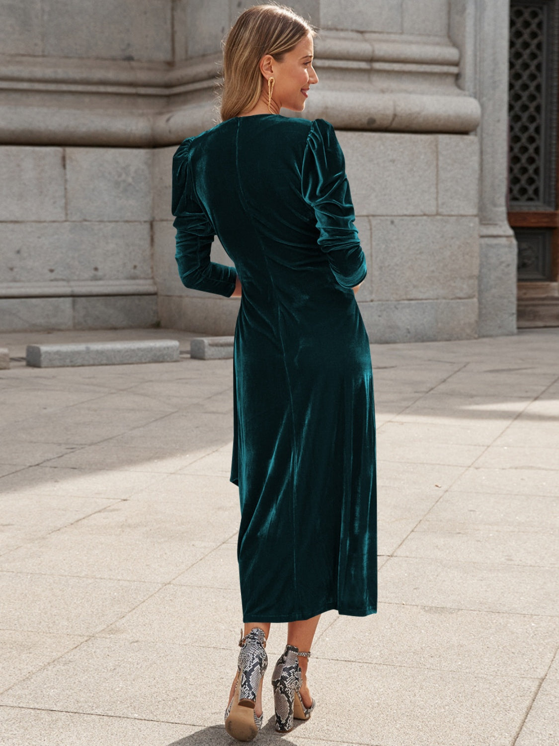 Surplice Puff Sleeve Dress Trendsi