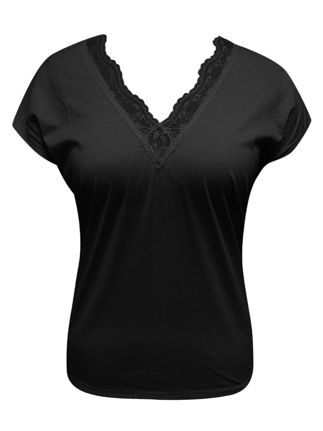 Lace Detail V-Neck Short Sleeve Blouse Trendsi