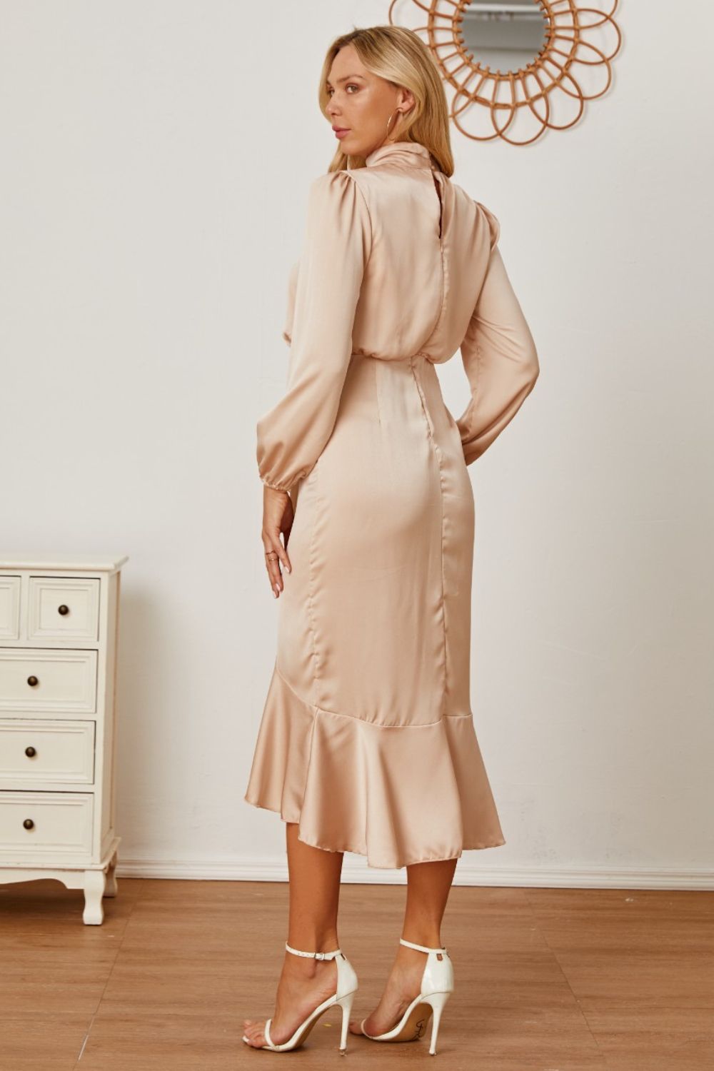 Mock Neck Asymmetrical Dress Trendsi