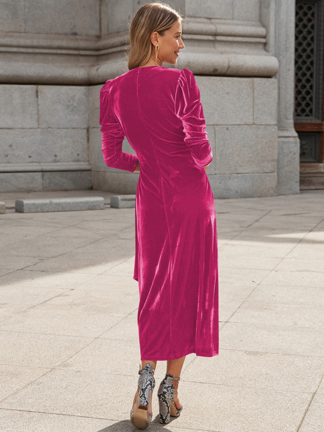 Surplice Puff Sleeve Dress Trendsi