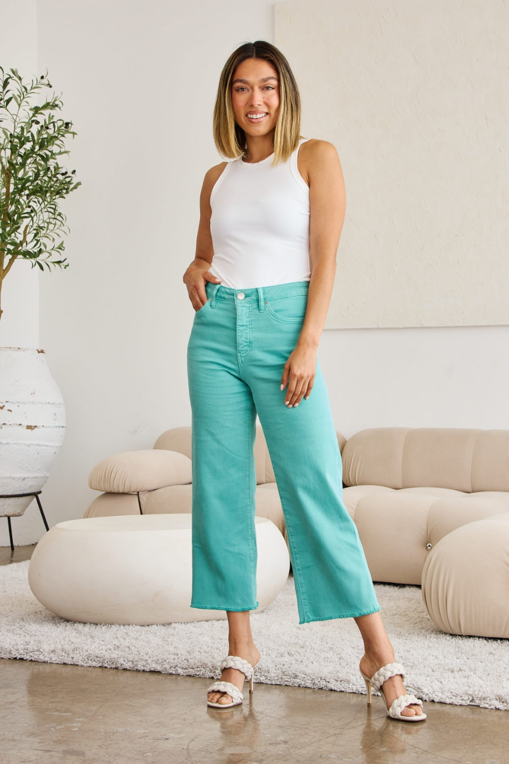RFM Crop Chloe Tummy Control High Waist Jeans Trendsi Island Green 00