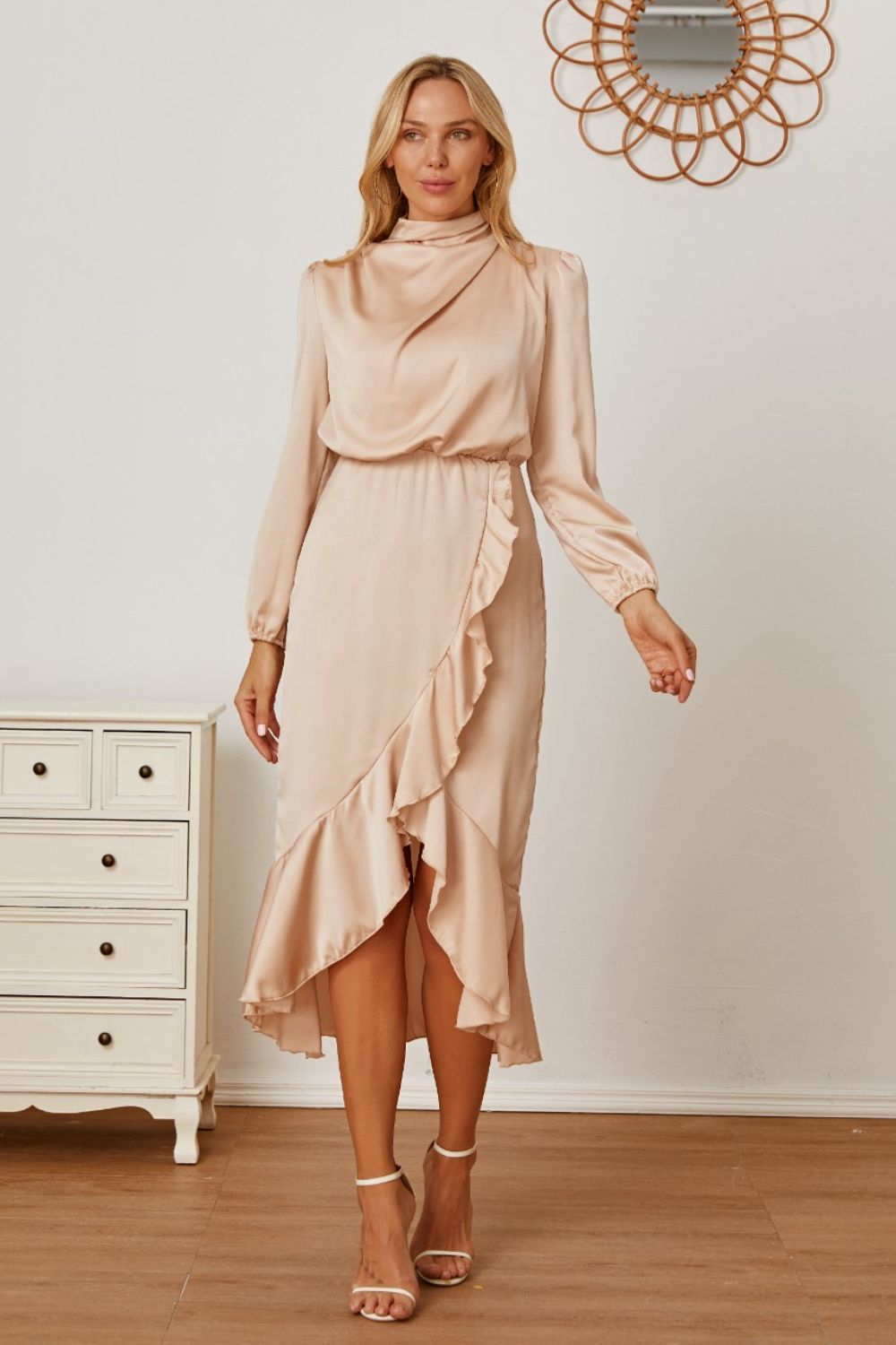 Mock Neck Asymmetrical Dress Trendsi Ivory S