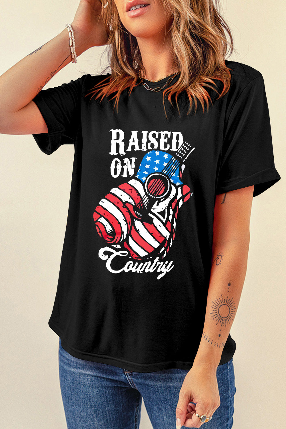 Raised on Country Round Neck T-Shirt Trendsi