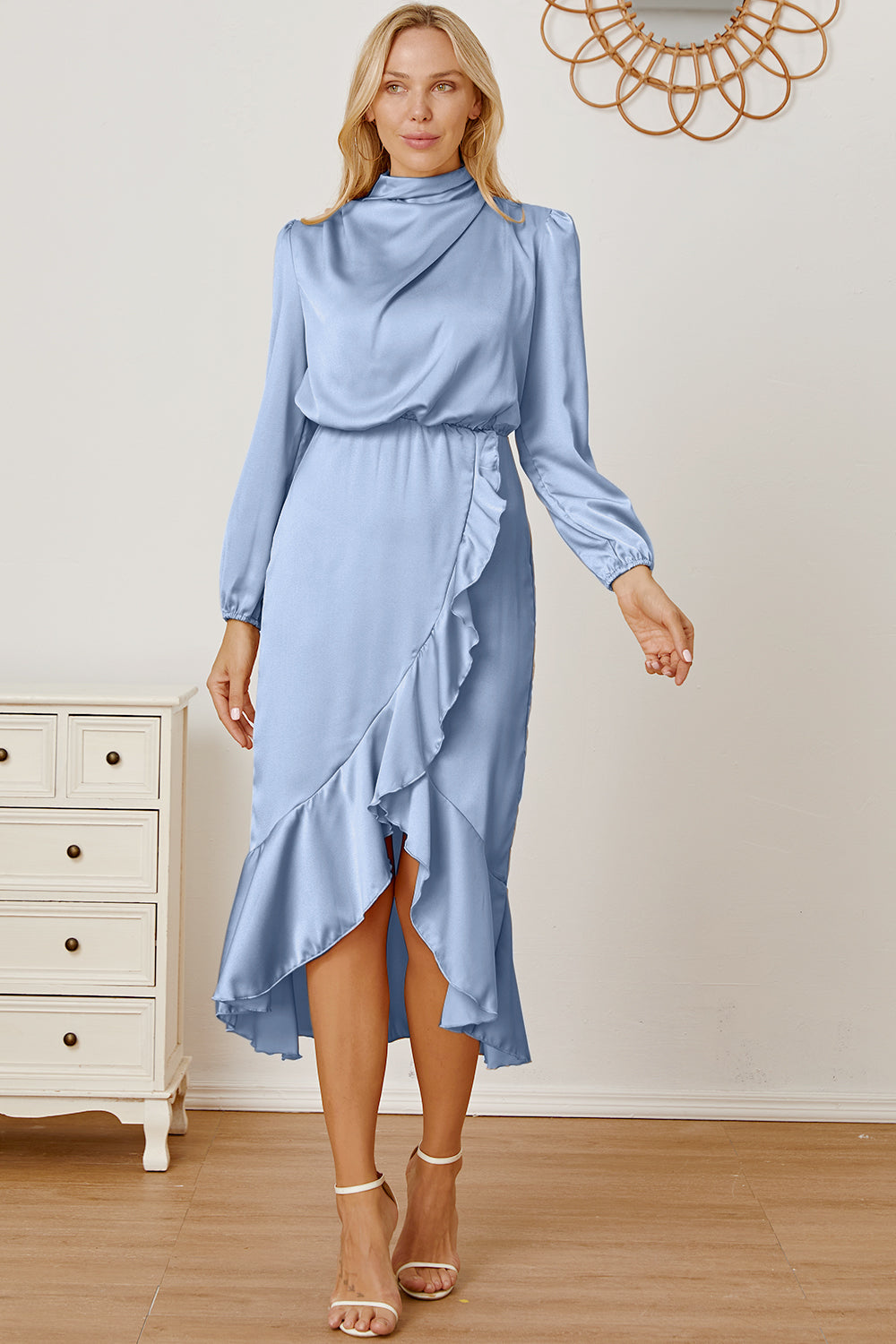 Mock Neck Asymmetrical Dress Trendsi Light Blue S