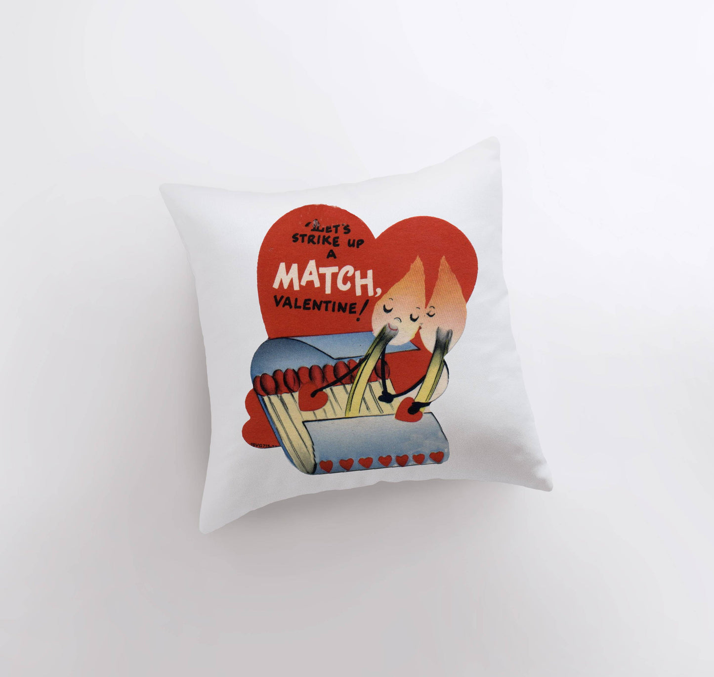 Let's Strike up a Match Vintage Valentines Pillow Cover / Throw Pillow Home Decor Maroon Abderus