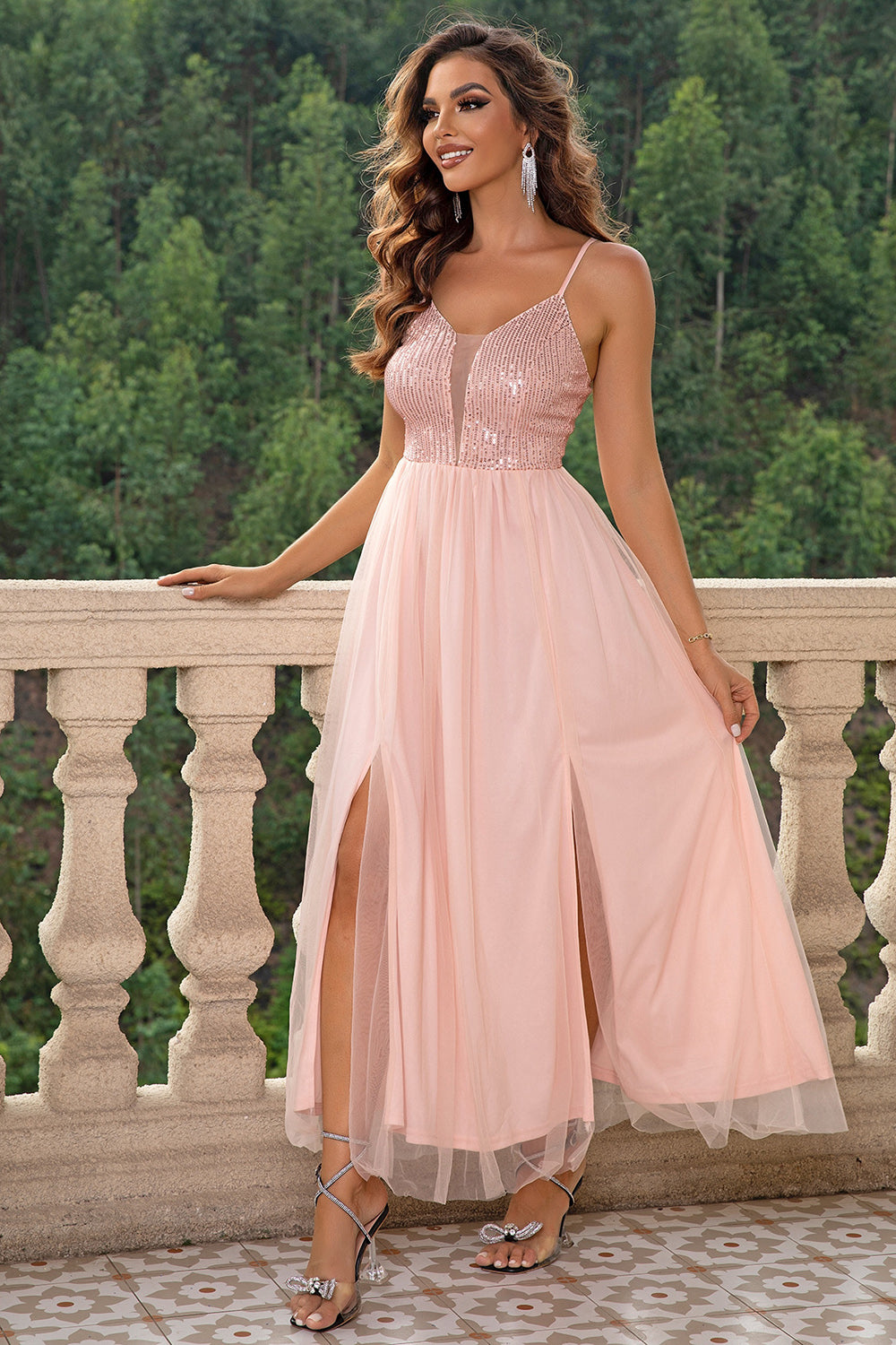 Spaghetti Strap Mesh Dress Trendsi Blush Pink XS