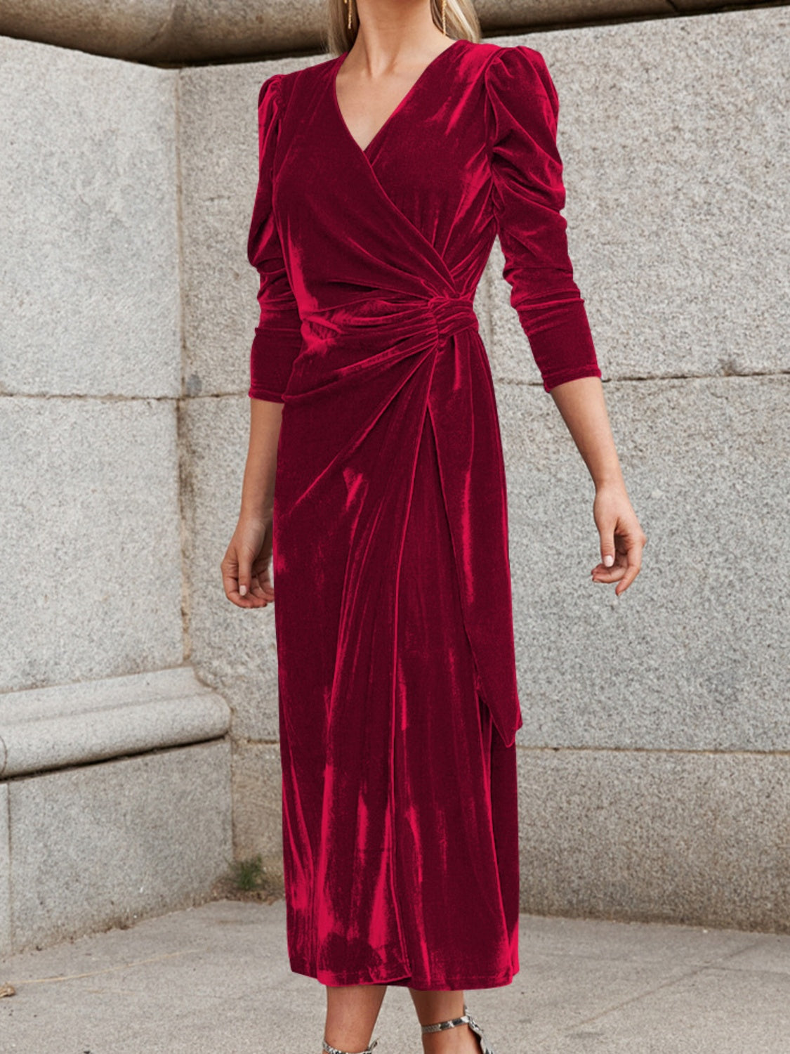Surplice Puff Sleeve Dress Trendsi