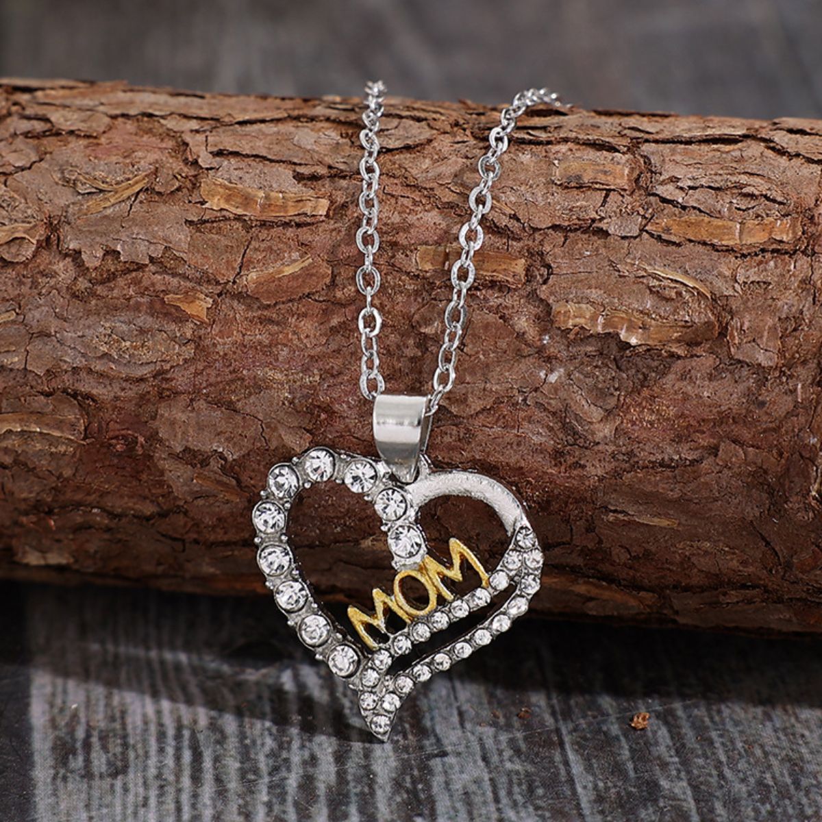 Alloy Inlaid Zircon Heart Pendant Necklace Trendsi Silver