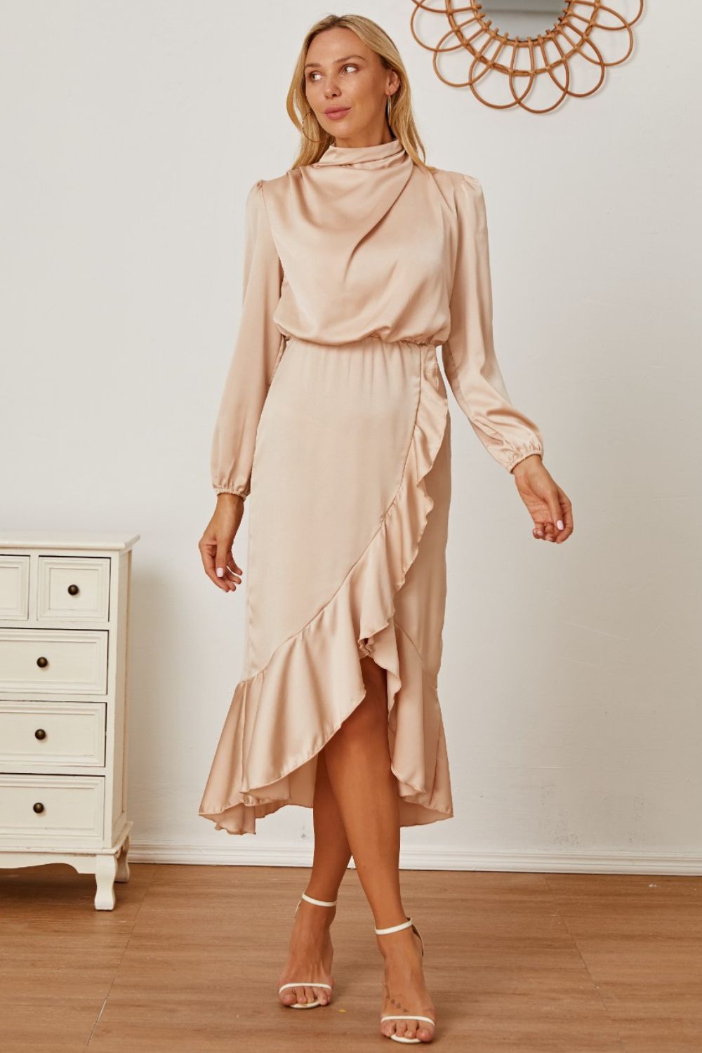 Mock Neck Asymmetrical Dress Trendsi