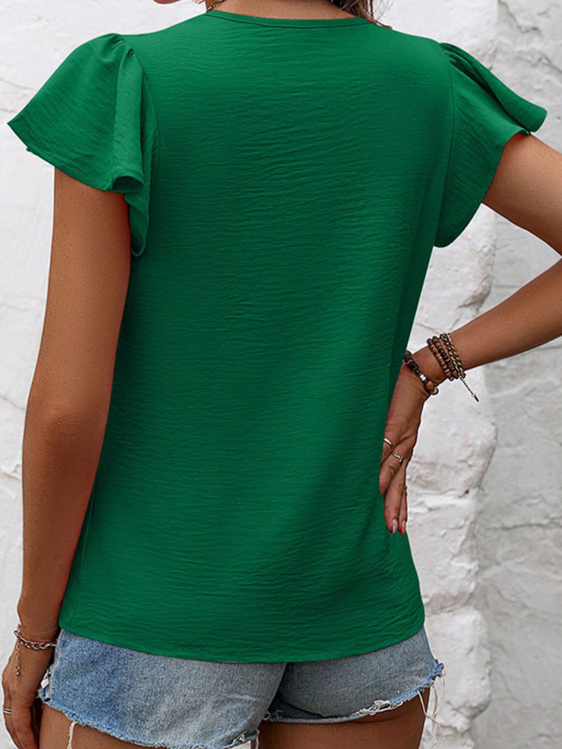 Ruffled Neck Cap Sleeve Blouse Trendsi