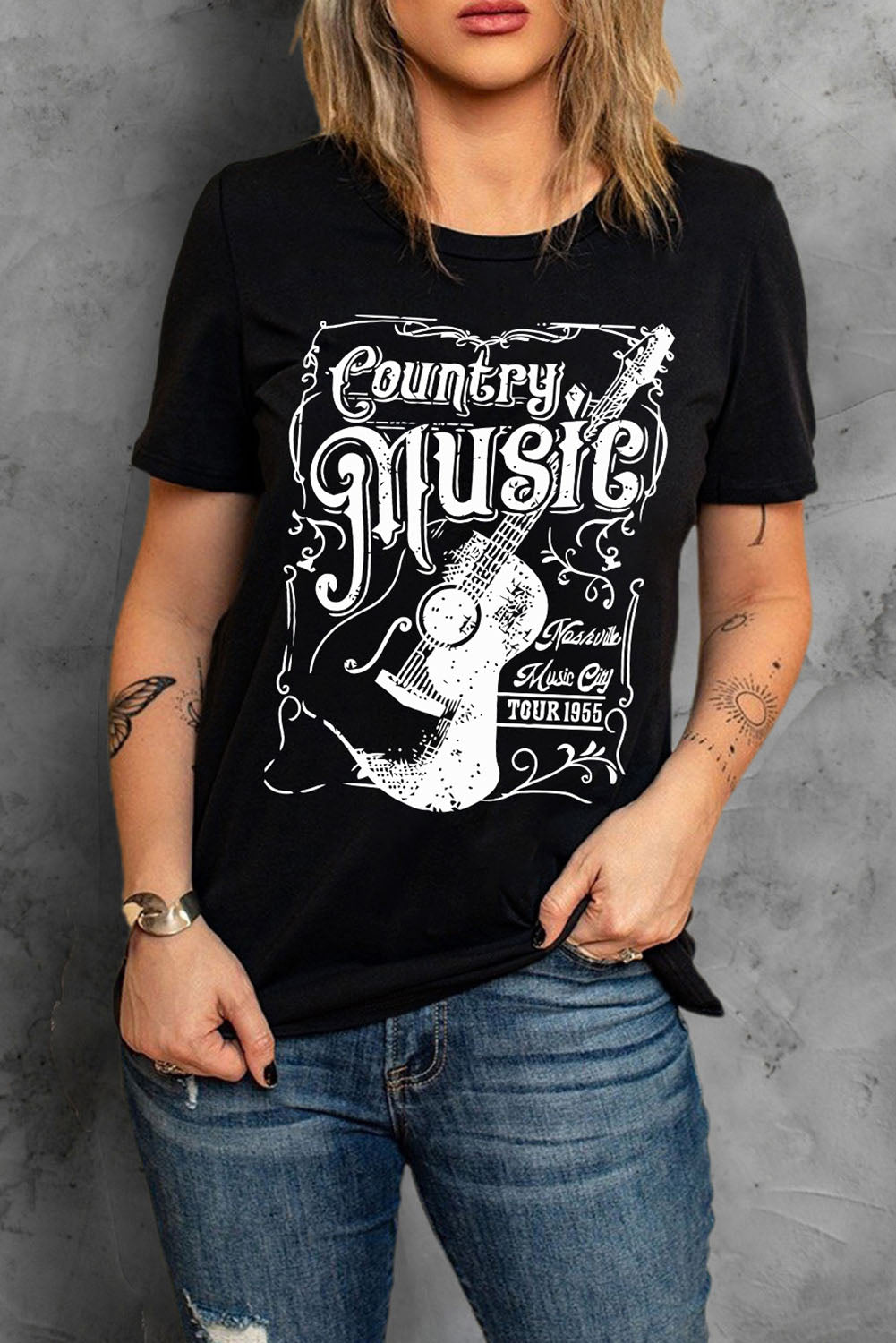 Country Music Graphic Short Sleeve Tee Shirt Trendsi