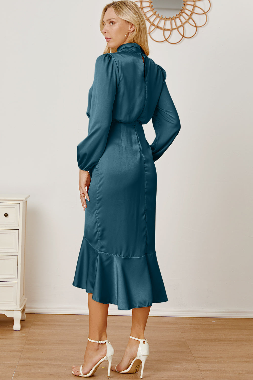 Mock Neck Asymmetrical Dress Trendsi
