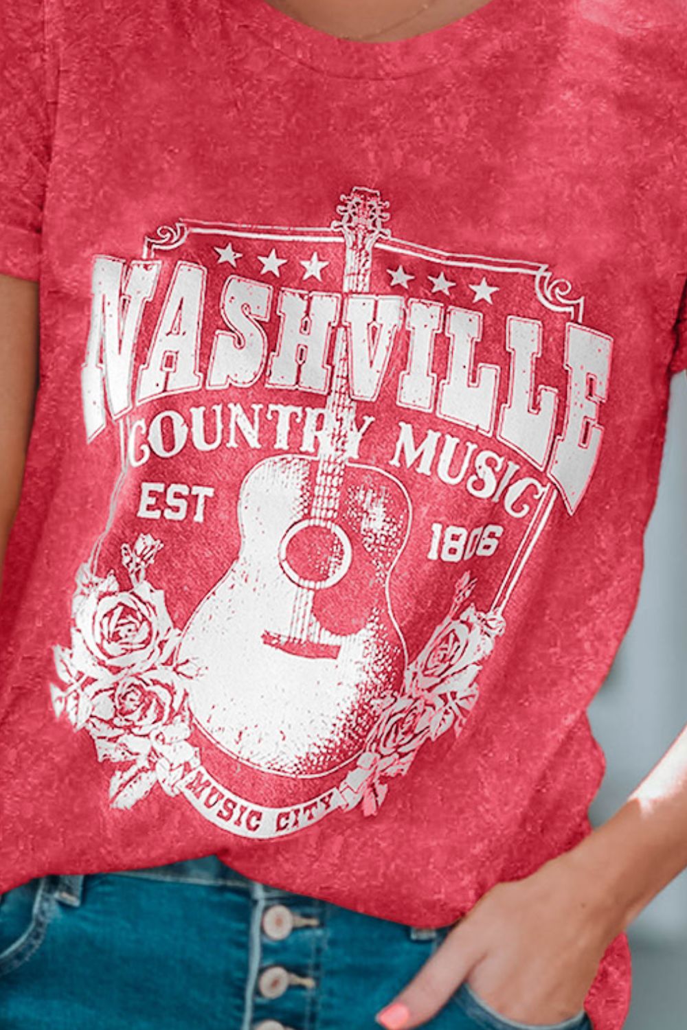 Nashville Country Music Graphic Round Neck Tee Shirt Trendsi