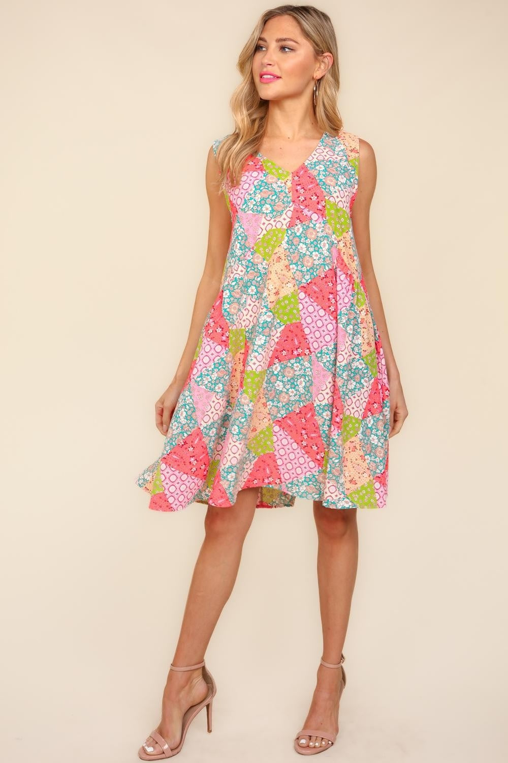 Babydoll Floral Patchwork Dress with Side Pockets Trendsi Peach/Sage S