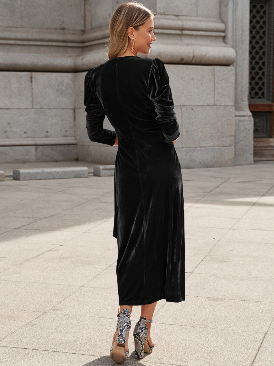 Surplice Puff Sleeve Dress Trendsi