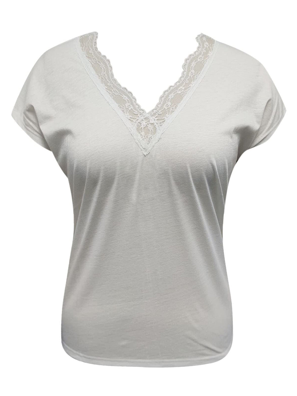 Lace Detail V-Neck Short Sleeve Blouse Trendsi White S 2/4