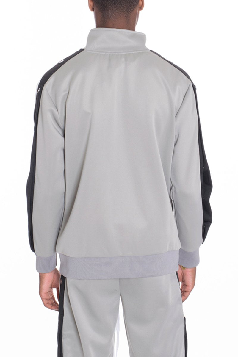 Snap Button Track Jacket in Grey Jackets & Coats Lime Milo