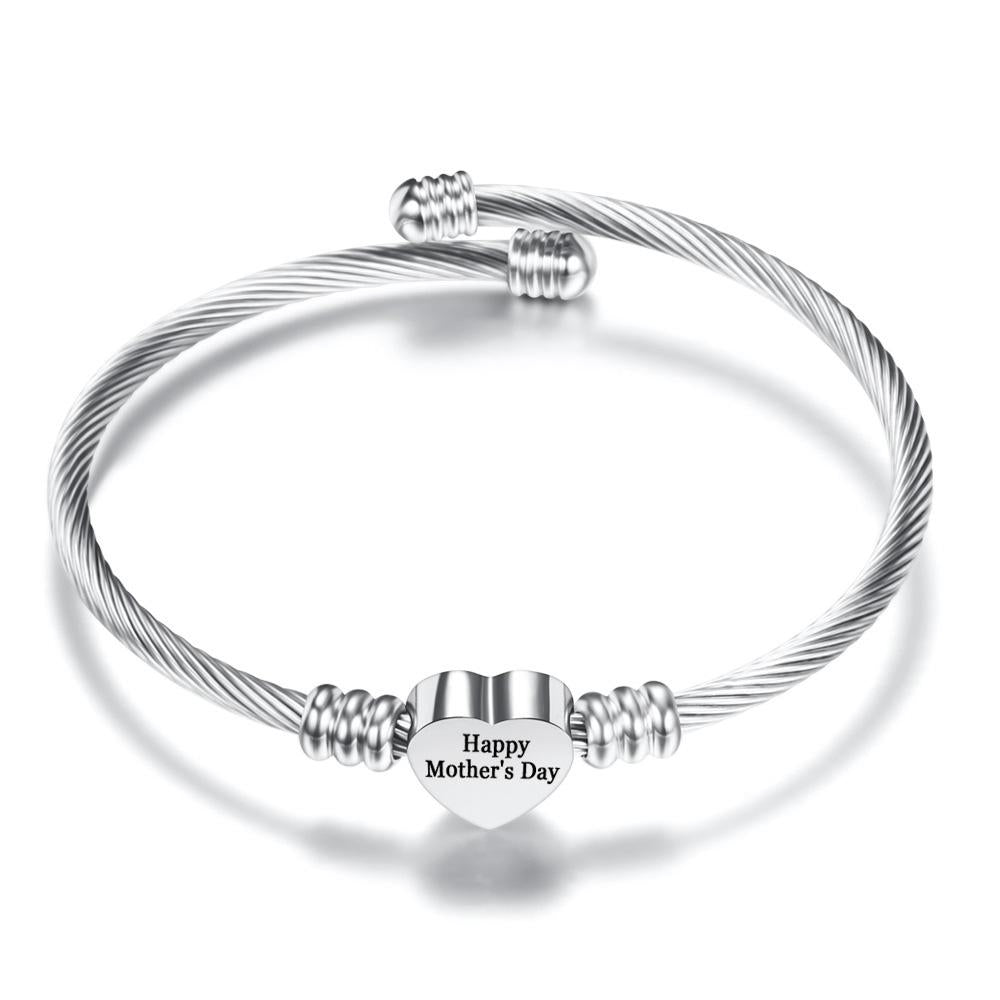 Stainless Steel Heart Charm Bangle For Mom Jewelry & Watches Pear Iphigenia
