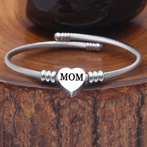 Stainless Steel Heart Charm Bangle For Mom Jewelry & Watches Pear Iphigenia Mom