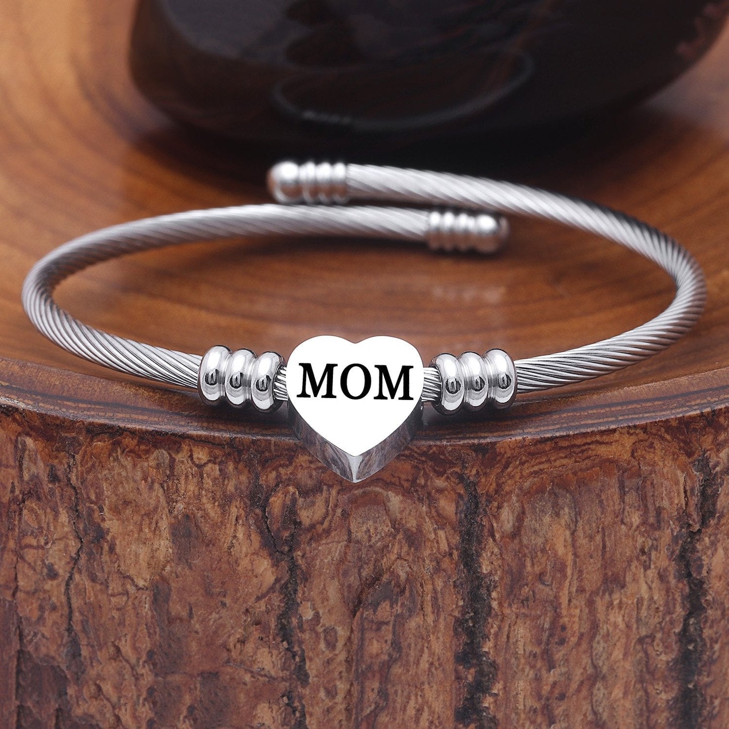 Stainless Steel Heart Charm Bangle For Mom Jewelry & Watches Pear Iphigenia