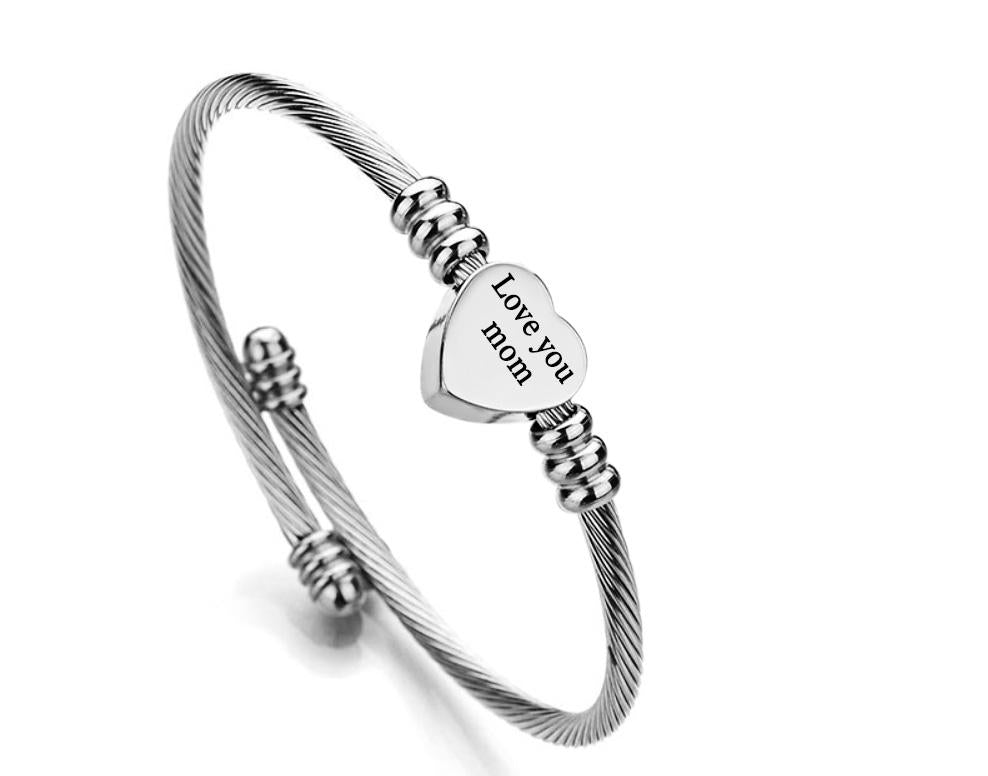 Stainless Steel Heart Charm Bangle For Mom Jewelry & Watches Pear Iphigenia