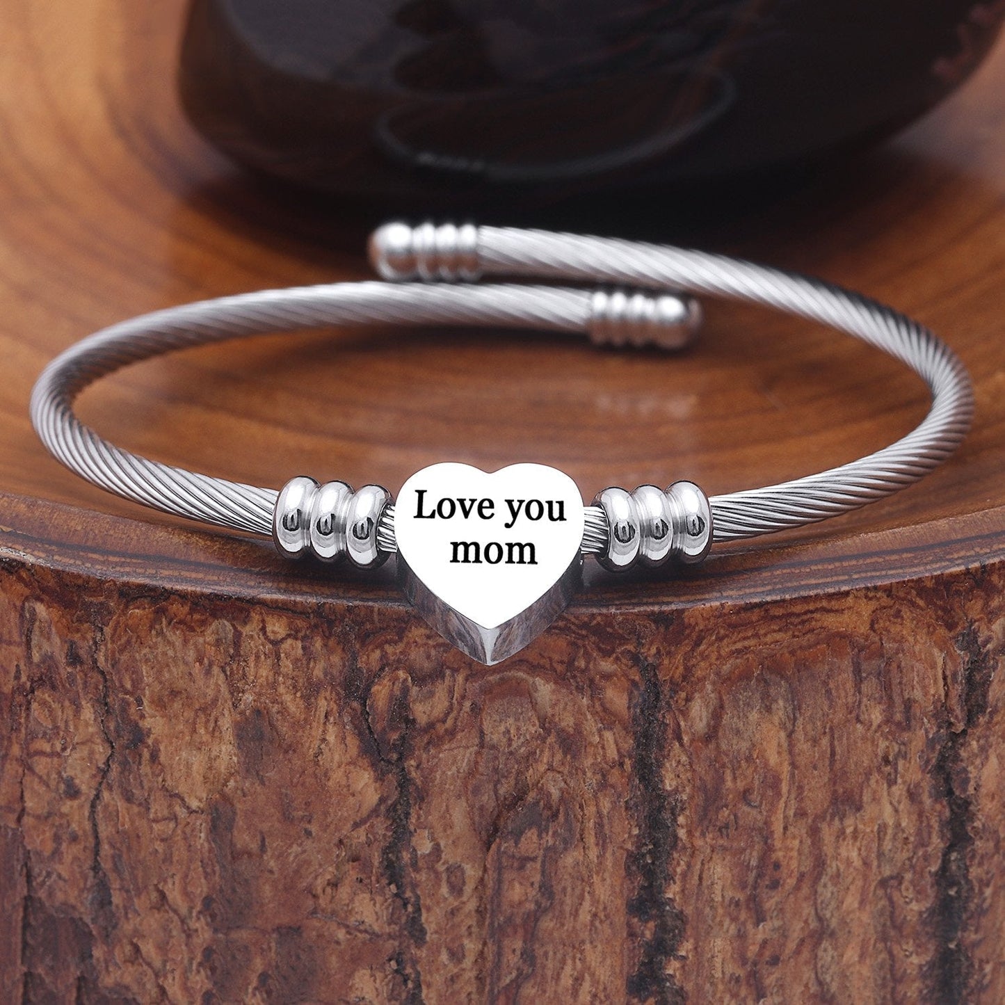 Stainless Steel Heart Charm Bangle For Mom Jewelry & Watches Pear Iphigenia