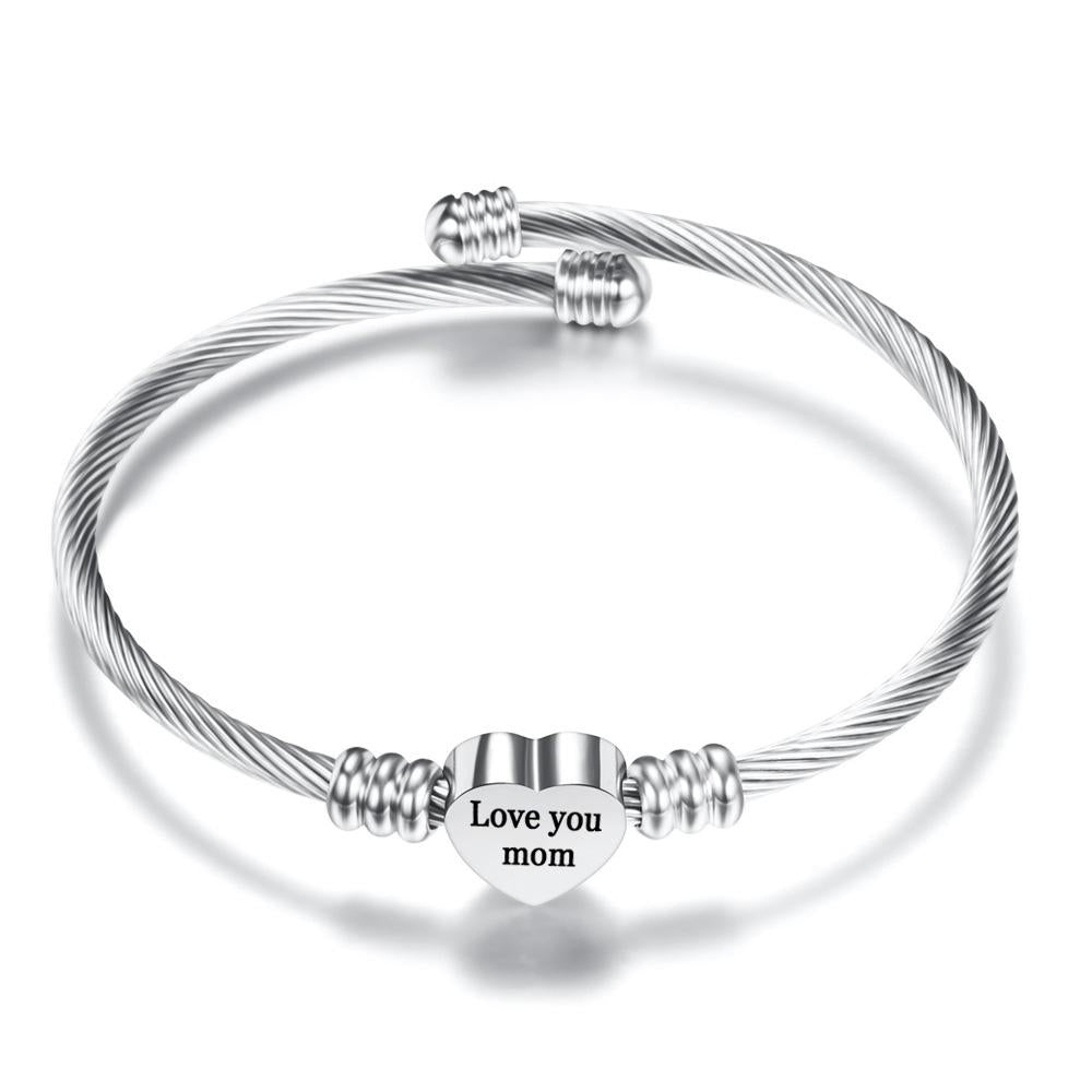 Stainless Steel Heart Charm Bangle For Mom Jewelry & Watches Pear Iphigenia