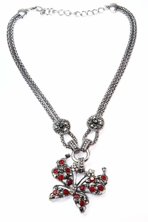 Dazzling Butterfly Necklace Necklaces Silver Hestia Red
