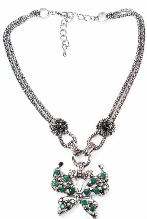 Dazzling Butterfly Necklace Necklaces Silver Hestia Green