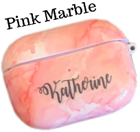 Personalized Airpod Pro Case Covers Tech Accessories Jassorted Pink Marble Cursive